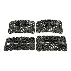 Vintage Silver Tone Ornate‎ Shoe Clips Buckle Metal Pair Rectangle Set Of 2